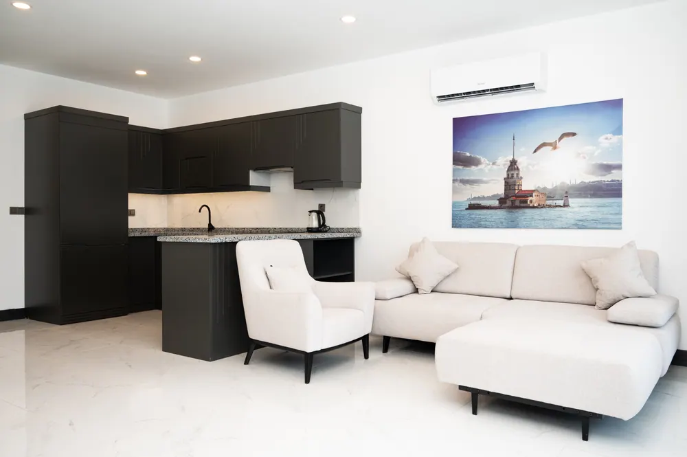 Wohnzimmer und Küche von Apartment Nr. 11